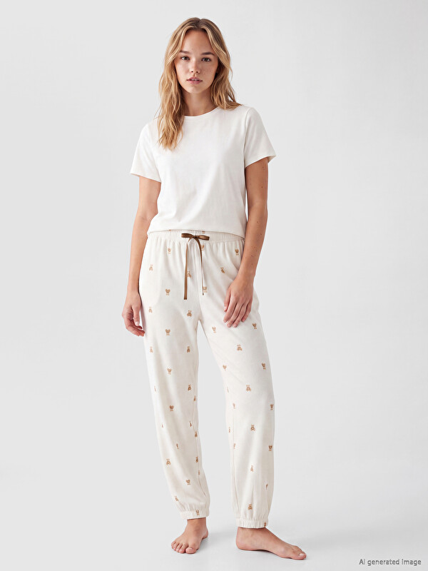 LCW DREAM Beli Lastikli Desenli Kadın Jogger Pijama Altı