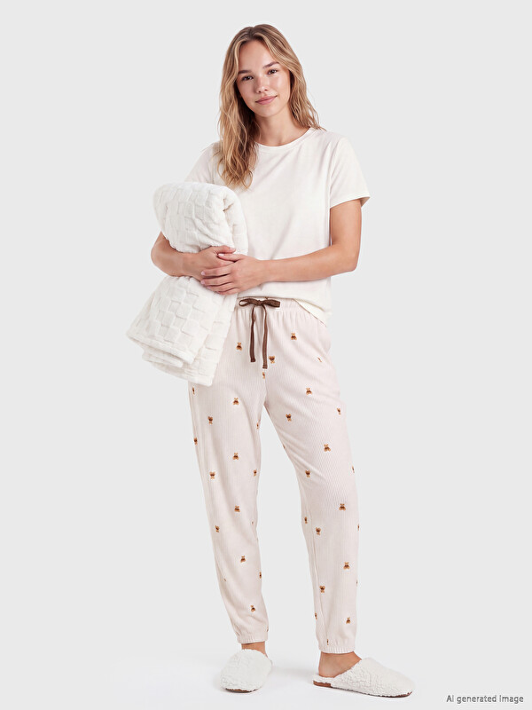 LCW DREAM Beli Lastikli Desenli Kadın Jogger Pijama Altı