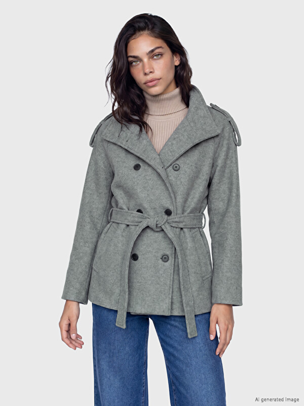 LCW Modest Kuşaklı Oversize Kadın Kaşe Kaban