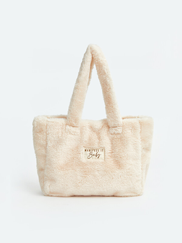 LCW ACCESSORIES პლუშის სლოგანით ნაბეჭდი გოგონას მხრის ჩანთა