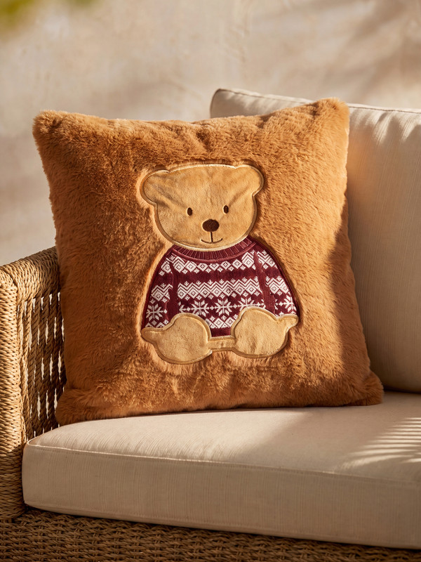 LCW HOME Bear Embroidered Plush Cushion Cover 45x45 Cm