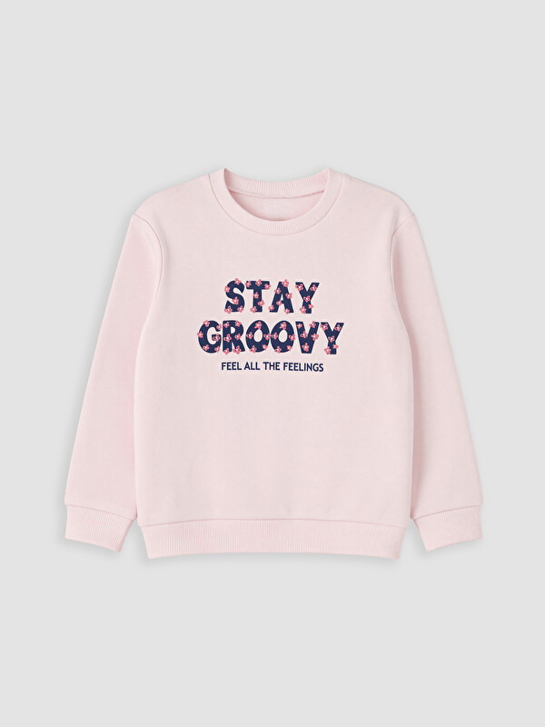LC WAIKIKI Bisiklet Yaka Baskılı Kız Çocuk Sweatshirt
