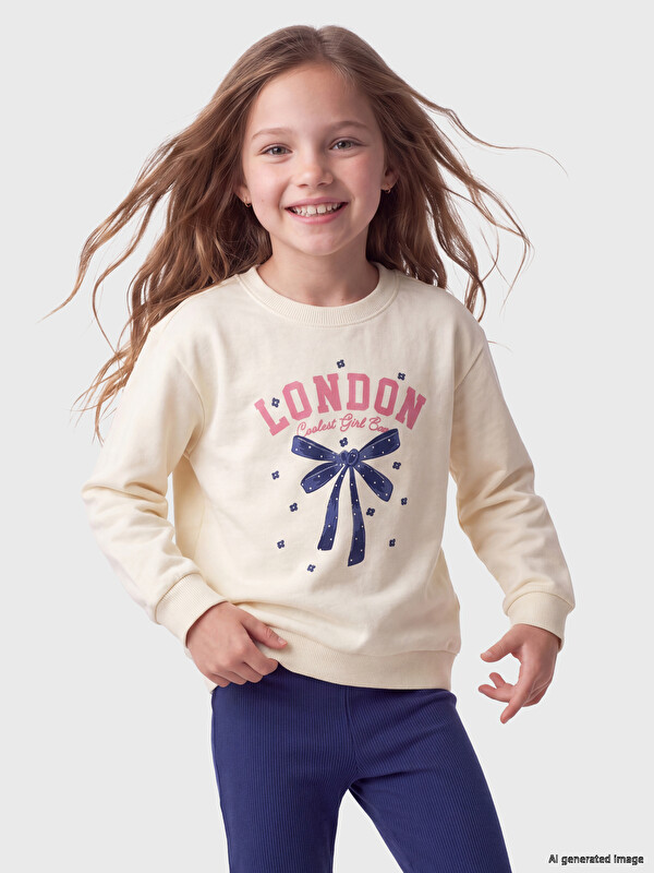 LC WAIKIKI London Baskılı Kız Çocuk Sweatshirt
