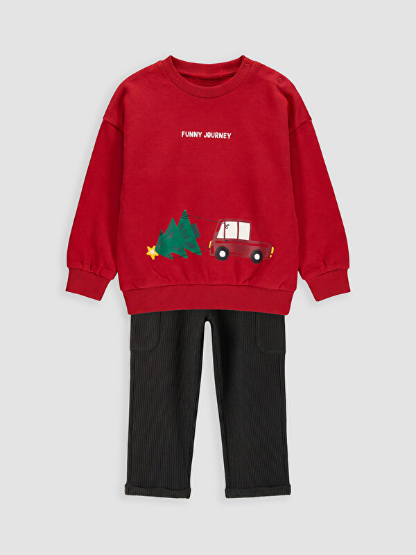 LCW baby Printed Baby Boys' Sweatshirt and Sweatpants Set