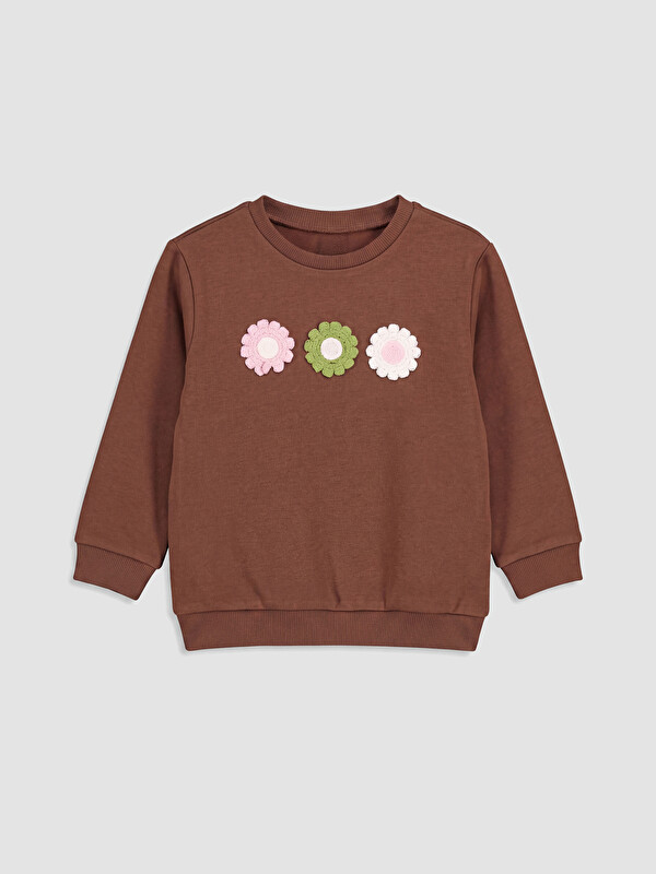 LC WAIKIKI Çiçek Aplikeli Kız Çocuk Sweatshirt