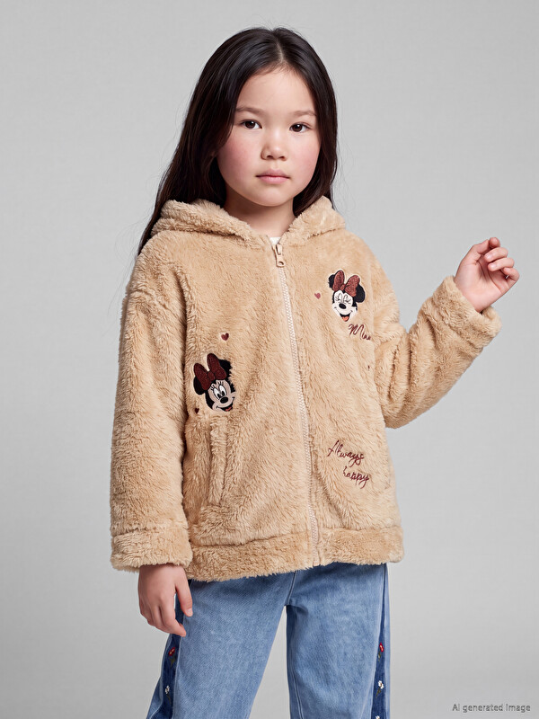LCW Kids minnie mouse кестеленген қыздарға арналған үлпілдек сыдырмасы бар свитшот