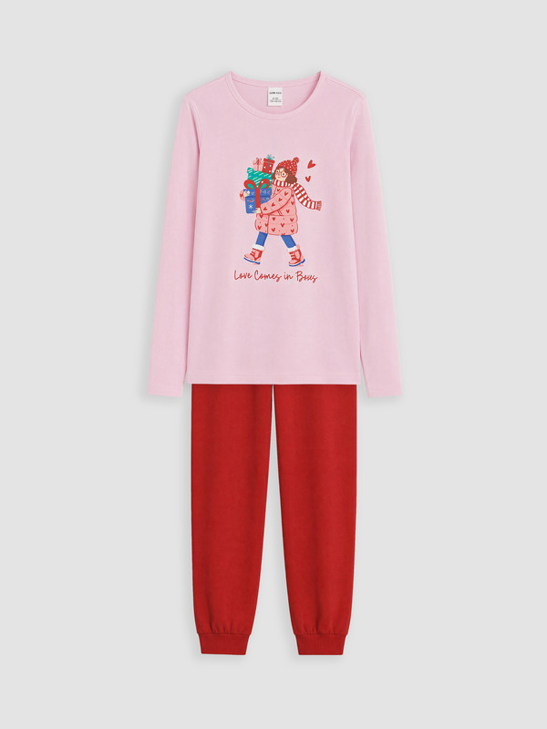 LCW Kids Crew Neck Printed Girls' Pyjamas Set