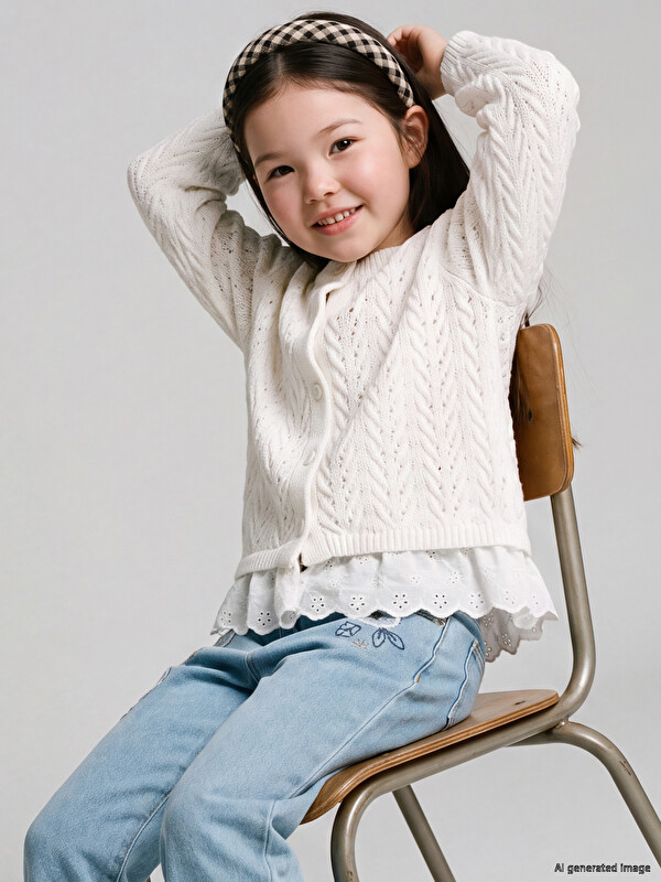LCW Kids Crew Neck Girls' Knitwear Cardigan