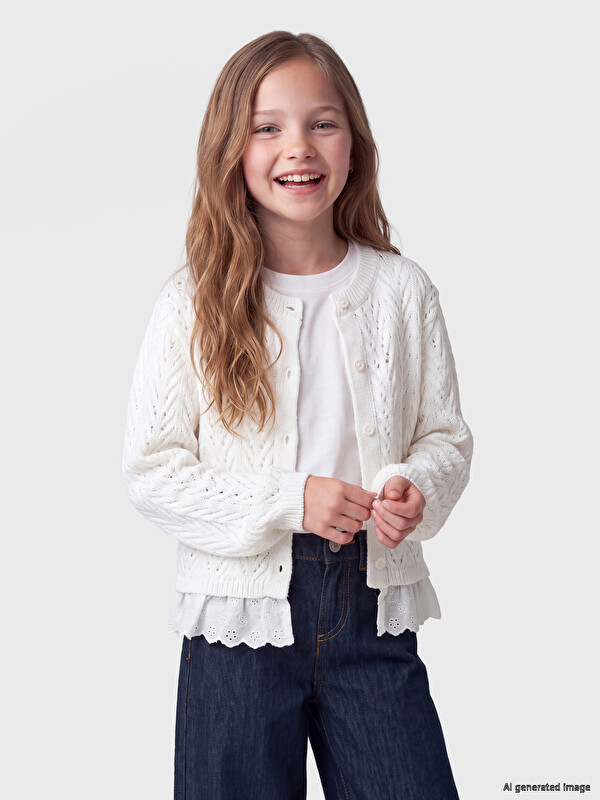 LCW Kids В'язаний кардиган для дівчаток з круглим вирізом горловини