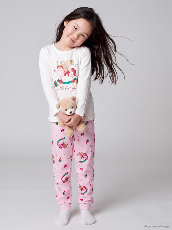 LCW Kids New Year Themed Girls' Pyjamas Set