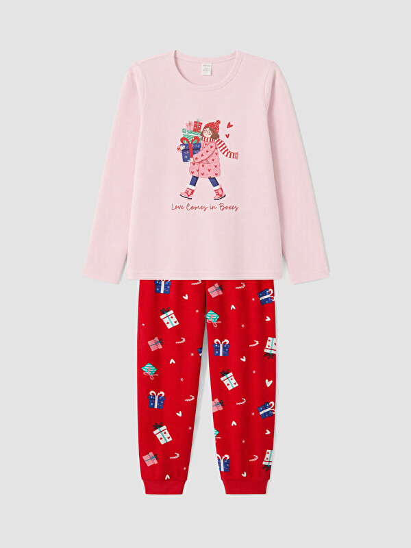 LCW Kids Yılbaşı Temalı Kız Çocuk Pijama Takım