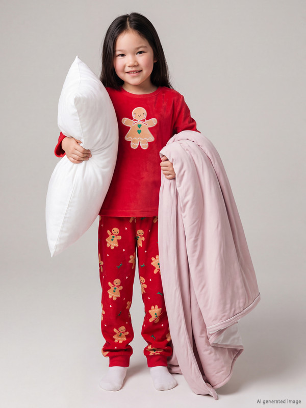 LCW Kids Yılbaşı Temalı Kız Çocuk Kadife Pijama Takımı