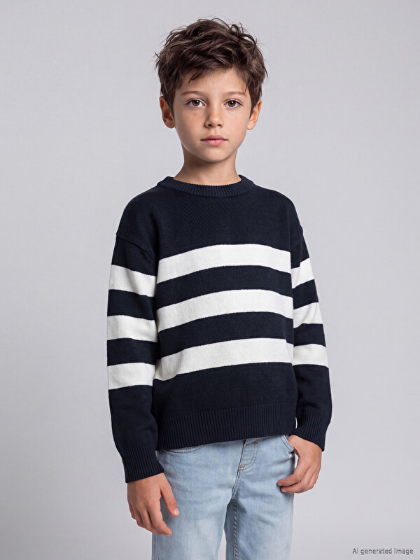 LCW Kids Crew Neck Striped Boys' Knitwear Sweater