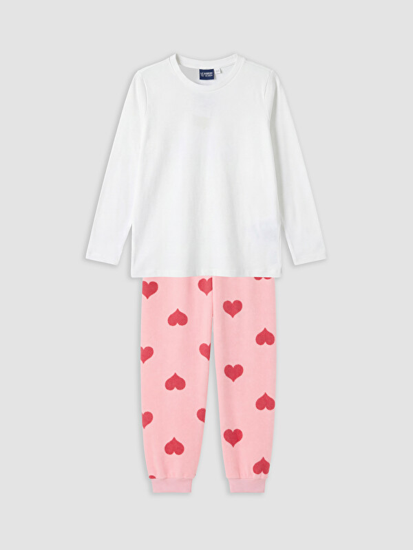 LC WAIKIKI Kalp Desenli Kız Çocuk Pijama Takımı