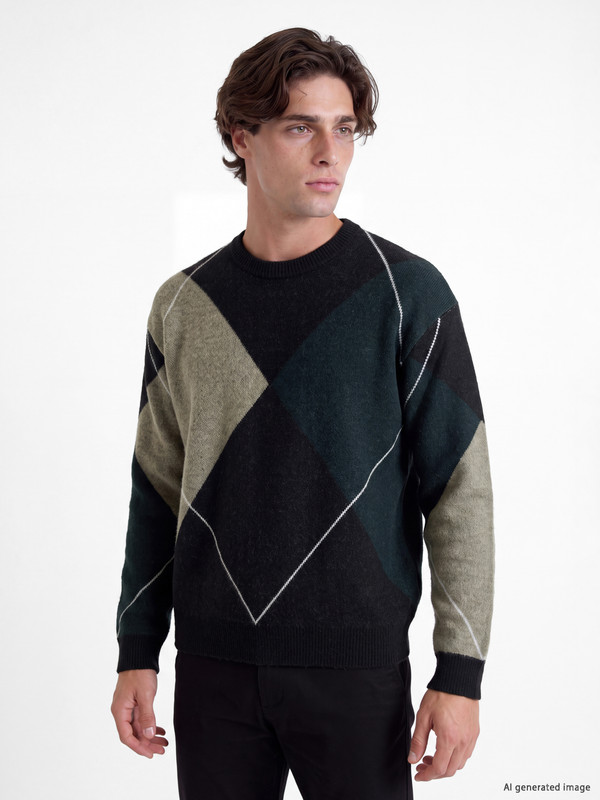 LCW Vision Crew Neck Argyle Patterned Men's Knitwear Sweater