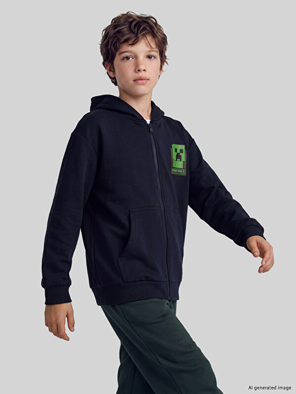 LCW Kids Bluzë sportive me kapuç Minecraft me zinxhir për djem