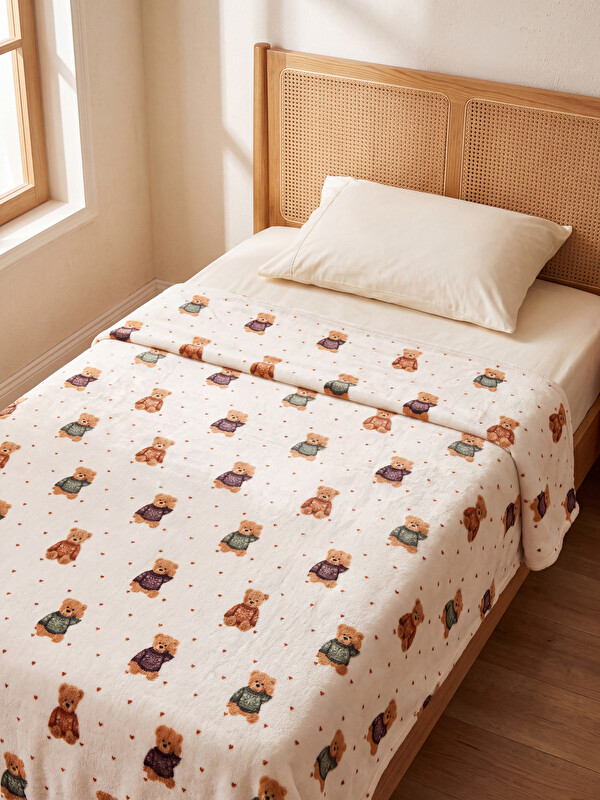 LCW HOME Ayıcık Baskılı Tek Kişilik Pelüş Battaniye