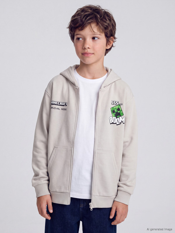LCW Kids Minecraft Printed Boys' Zippered Sweatshirt