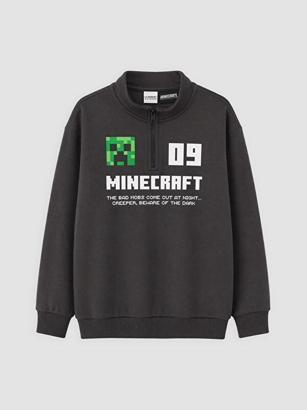 LCW Kids Minecraft Baskılı Erkek Çocuk Kalın Sweatshirt