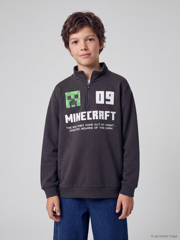 LCW Kids Minecraft Printed Boys' Thick Sweatshirt