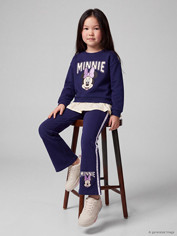 LCW Kids Minnie Mouse Baskılı Kız Çocuk İspanyol Paça Tayt