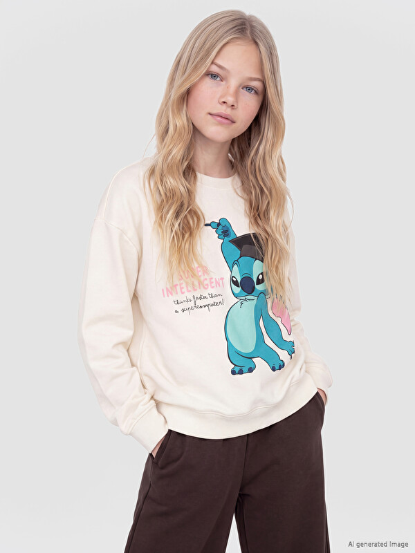 LCW Kids Stitch Baskılı Kız Çocuk Sweatshirt