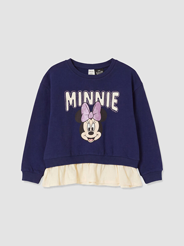 LCW Kids Minnie Mouse Baskılı Taşlı Kız Çocuk Sweatshirt