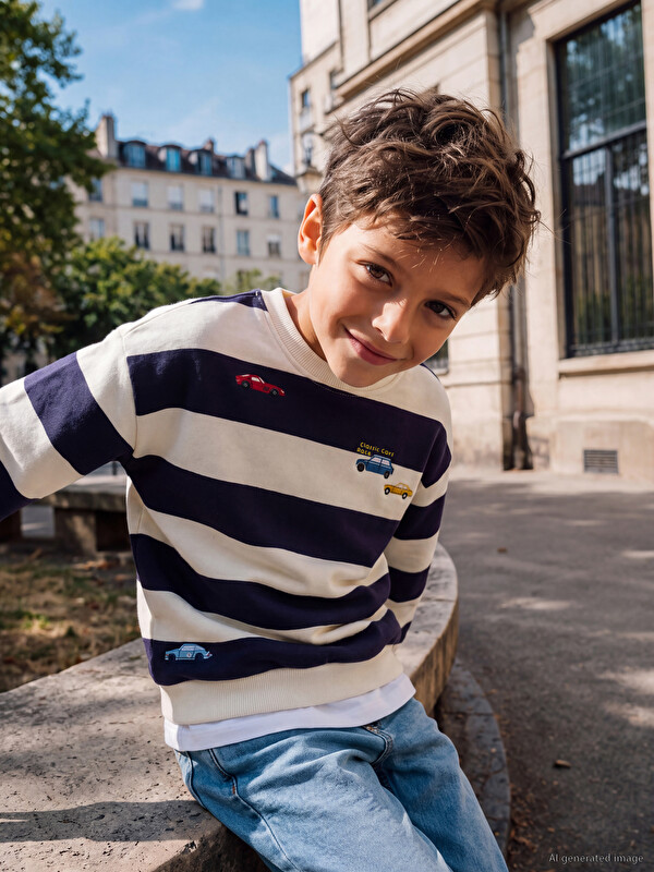 LCW Kids Crew Neck Striped Boys' Thick Sweatshirt