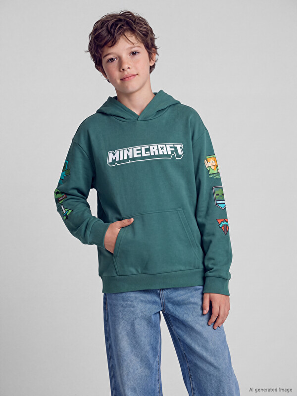 LCW Kids Hooded Minecraft Printed Boys' Sweatshirt