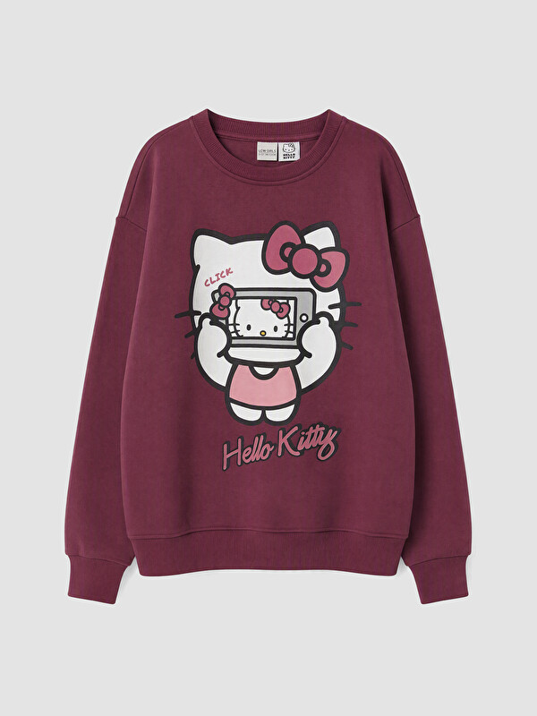 LCW Kids Bisiklet Yaka Hello Kitty Baskılı Kız Çocuk Kalın Sweatshirt