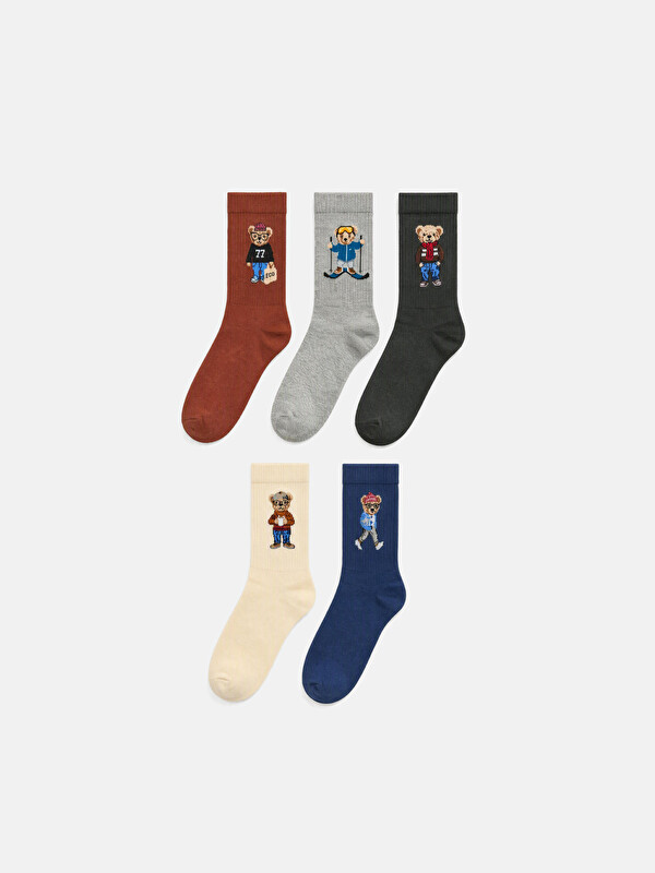 LCW ACCESSORIES Çorape kyçi të qëndisura Bear Teddy pesë-pako për burra