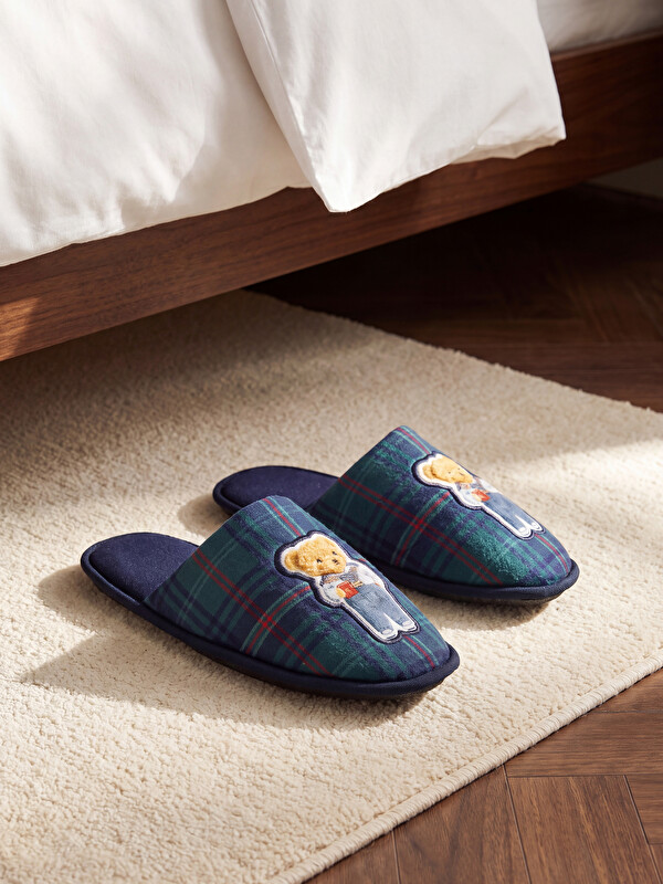LCW HOME Bear Teddy Embroidered Plaid Women's Home Slipper