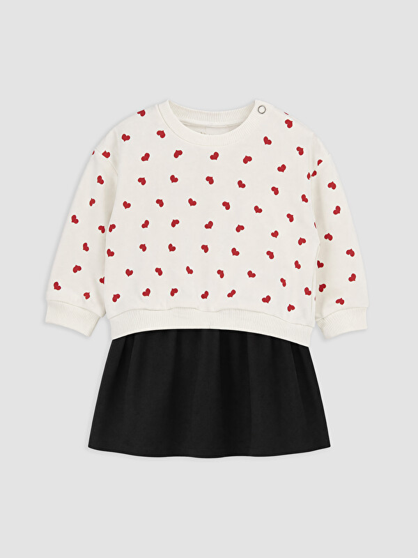 LCW baby Crew Neck Heart Patterned Baby Girls' Dress