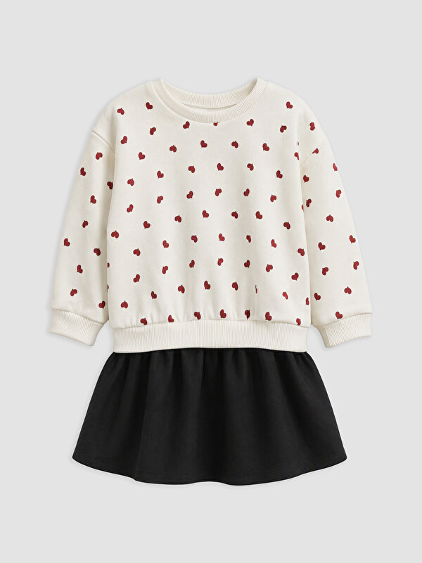 LCW baby Crew Neck Heart Patterned Baby Girls' Dress