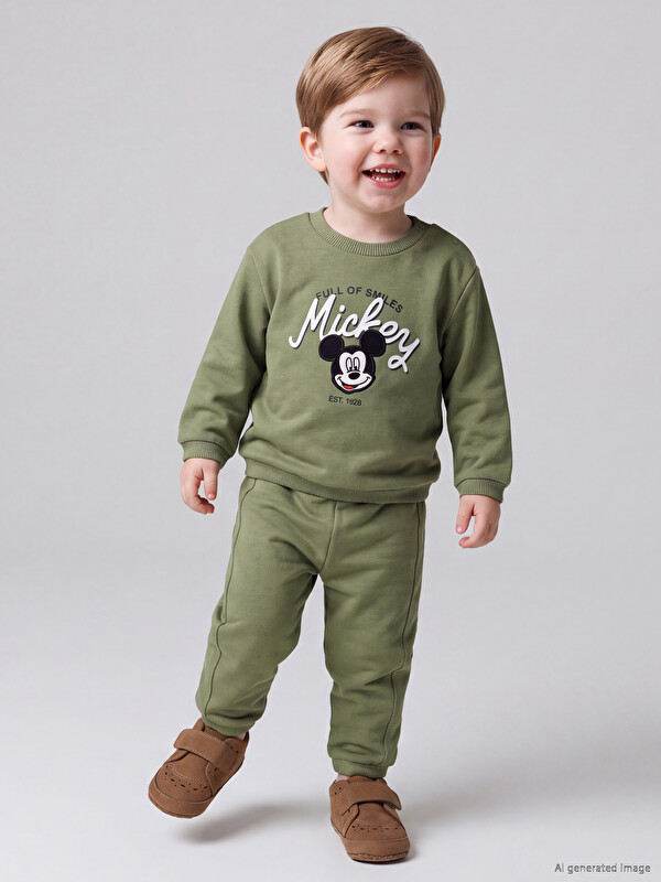 LCW baby Mickey Mouse Baskılı Erkek Bebek Sweatshirt ve Eşofman Altı