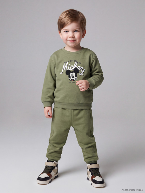 LCW baby Mickey Mouse Baskılı Erkek Bebek Sweatshirt ve Eşofman Altı
