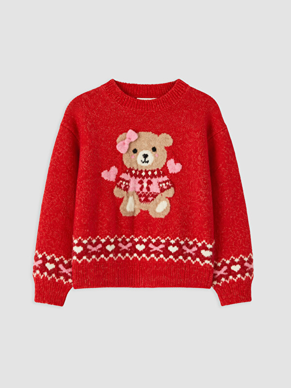 LCW Kids Pulover Tricotat cu Guler Rotund pentru Fete cu Urs