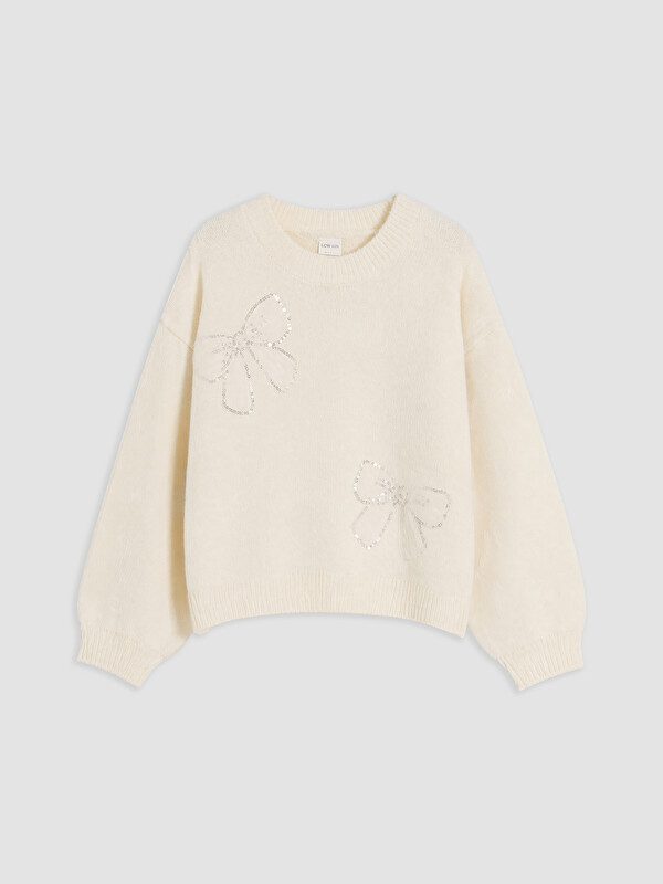 LCW Kids Pulover Tricotat cu Paiete cu Guler Rotund pentru Fete