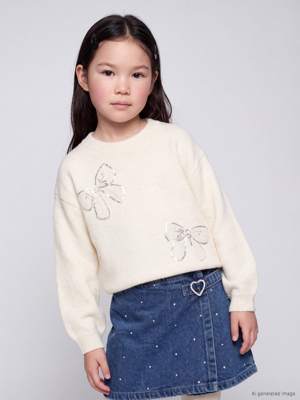 LCW Kids Crew Neck Sequined Girls' Knitwear Sweater