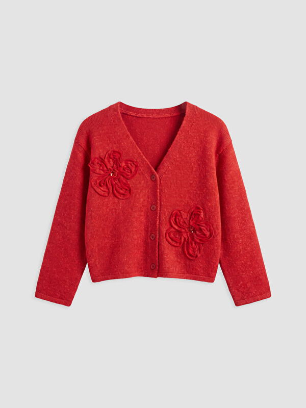 LCW Kids Flower Embroidered Girls' Knitwear Cardigan