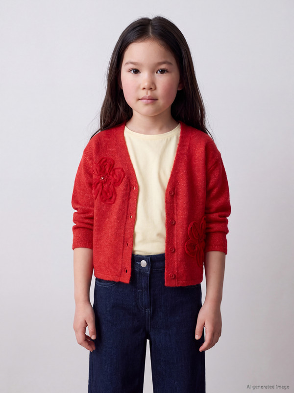 LCW Kids Flower Embroidered Girls' Knitwear Cardigan