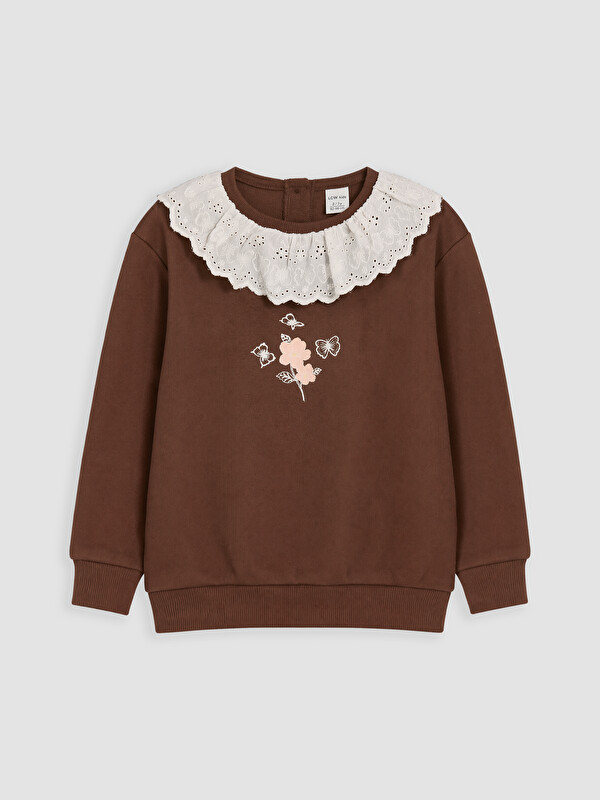 LCW Kids Fırfırlı Nakışlı Kız Çocuk Sweatshirt