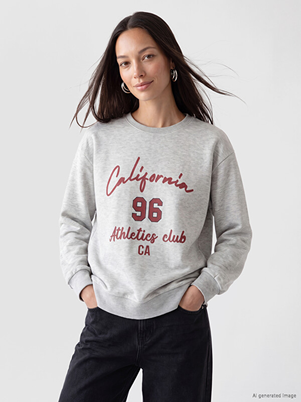LC WAIKIKI California Baskılı Oversize Kadın Sweatshirt