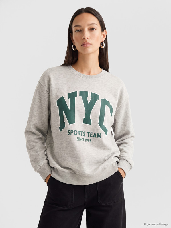 LC WAIKIKI NYC Baskılı Oversize Kadın Sweatshirt