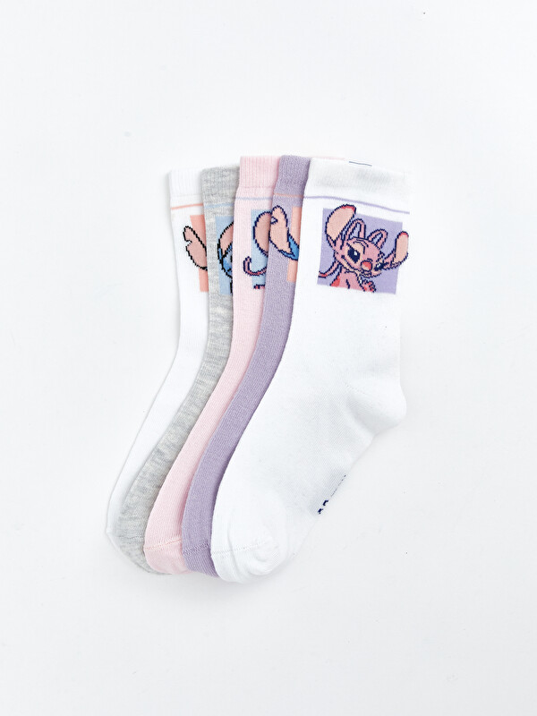 LCW Kids Lilo & Stitch Printed Girls' Ankle Socks 5 Pack