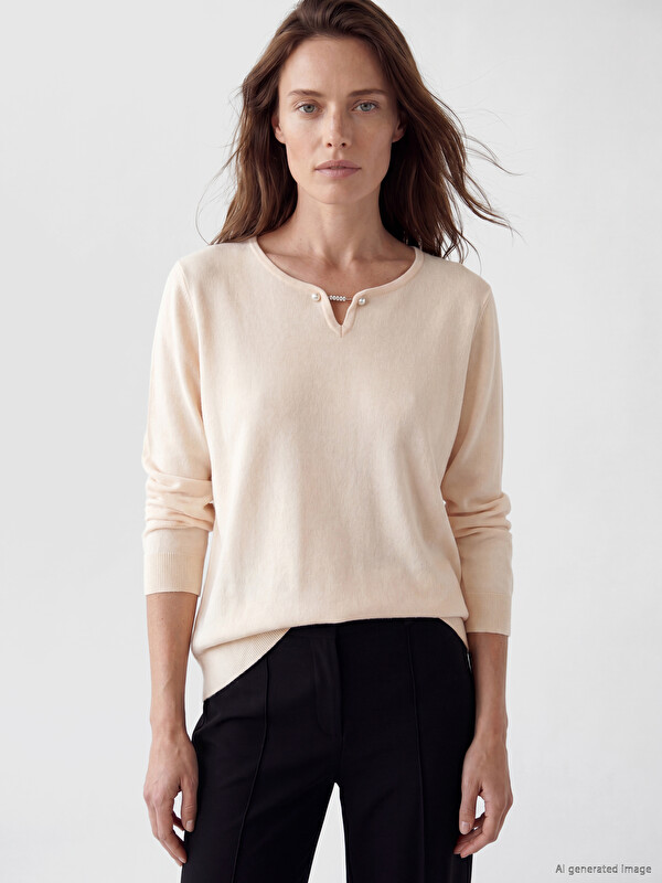 LCW Grace V Neck Accessory Detailed Women's Knitwear Sweater