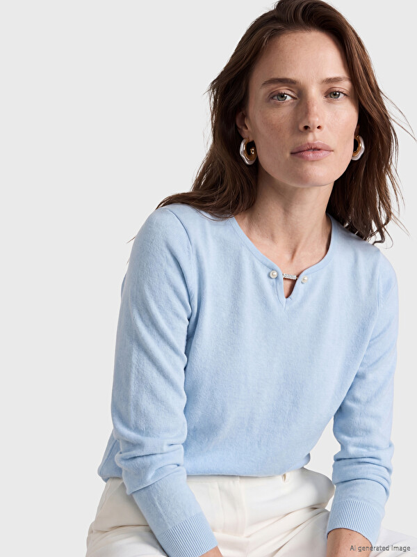 LCW Grace V Neck Accessory Detailed Women's Knitwear Sweater