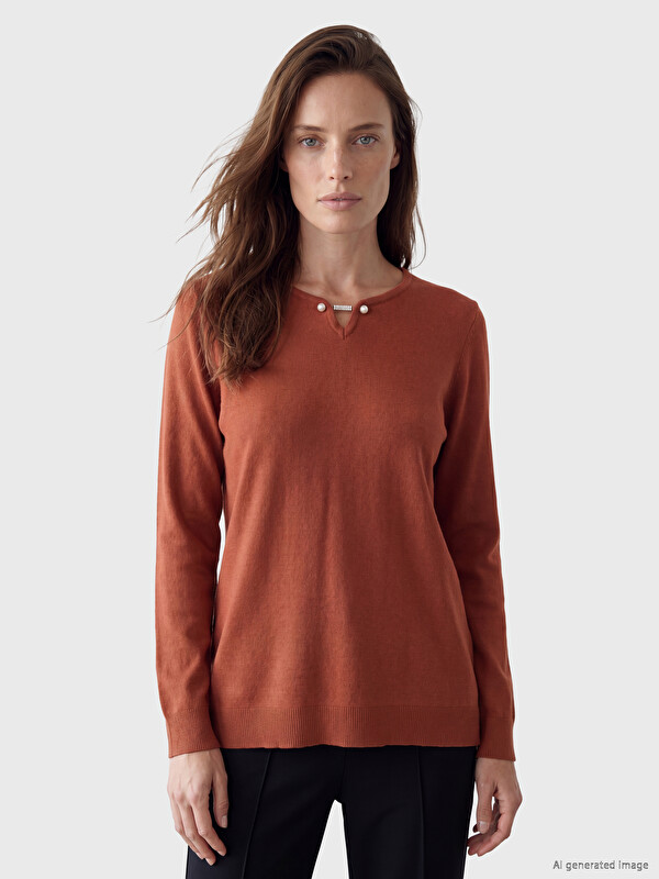 LCW Grace V Neck Accessory Detailed Women's Knitwear Sweater