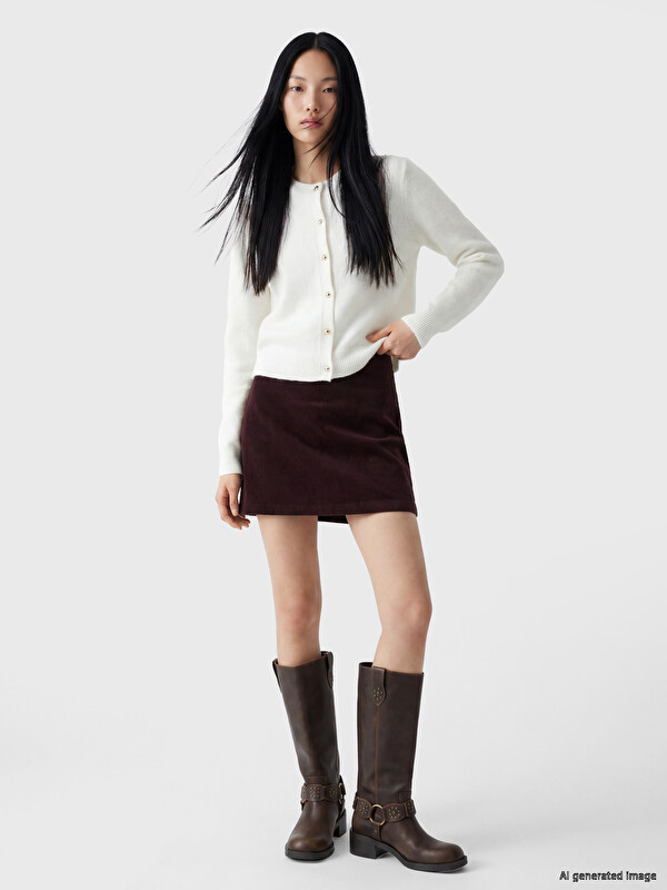 XSIDE Waist Zippered Velvet Mini Skirt