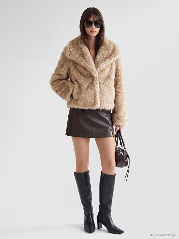 XSIDE Women's A-line Faux Leather Look Mini Skirt